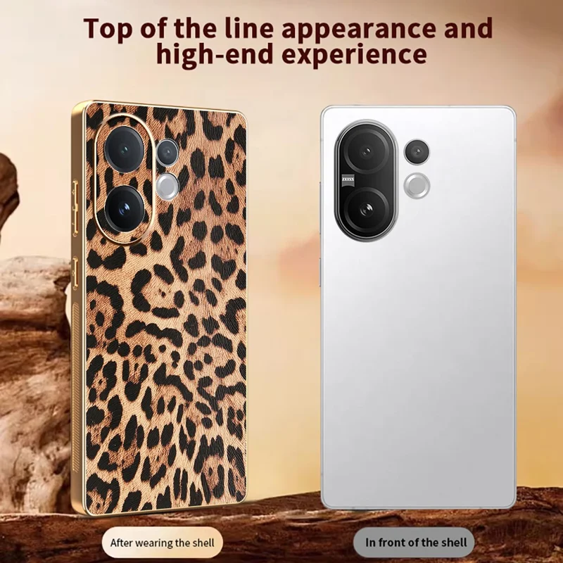 Чехол для Vivo V60 5G с леопардовым принтом, кожаное покрытие ПК + ТПУ, электролитический чехол для телефона