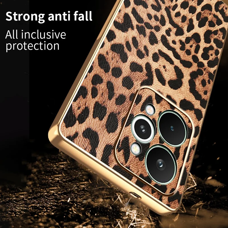 For Realme 15 5G Case Leopard Print PU Leather Coated PC + TPU Electroplating Phone Cover