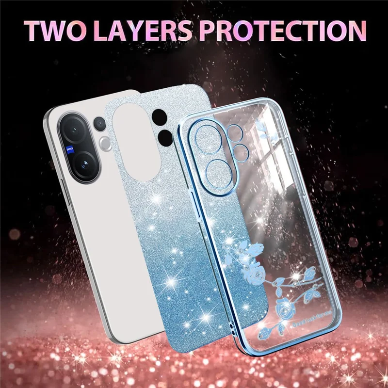 Étui KADEM pour Vivo V60 5G Fleur TPU Flexible Dégradé Housse de Téléphone - Bleu