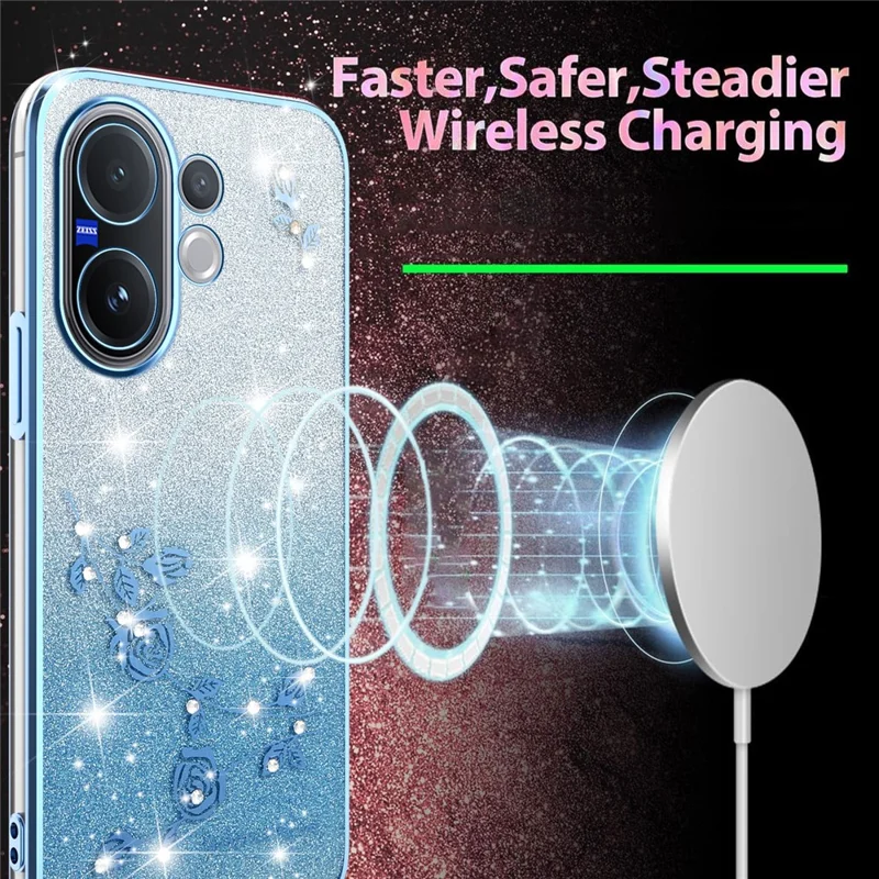 Étui KADEM pour Vivo V60 5G Fleur TPU Flexible Dégradé Housse de Téléphone - Bleu
