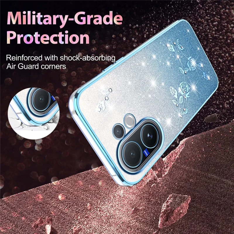Étui KADEM pour Vivo V60 5G Fleur TPU Flexible Dégradé Housse de Téléphone - Bleu