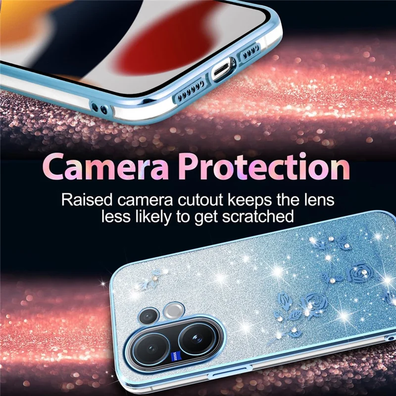 Étui KADEM pour Vivo V60 5G Fleur TPU Flexible Dégradé Housse de Téléphone - Bleu