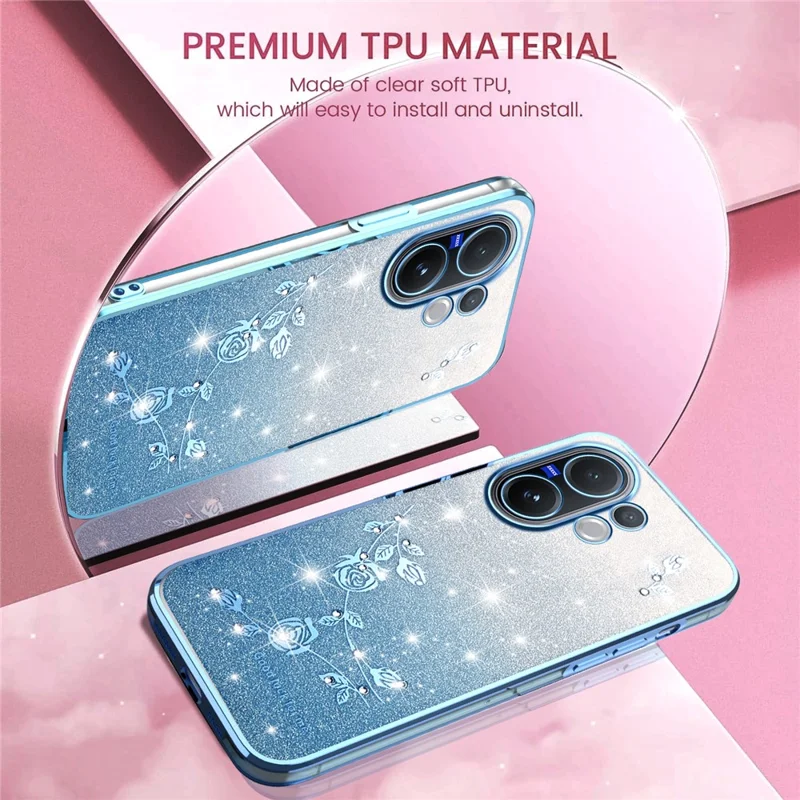 Étui KADEM pour Vivo V60 5G Fleur TPU Flexible Dégradé Housse de Téléphone - Bleu