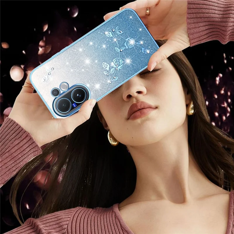 Étui KADEM pour Vivo V60 5G Fleur TPU Flexible Dégradé Housse de Téléphone - Bleu