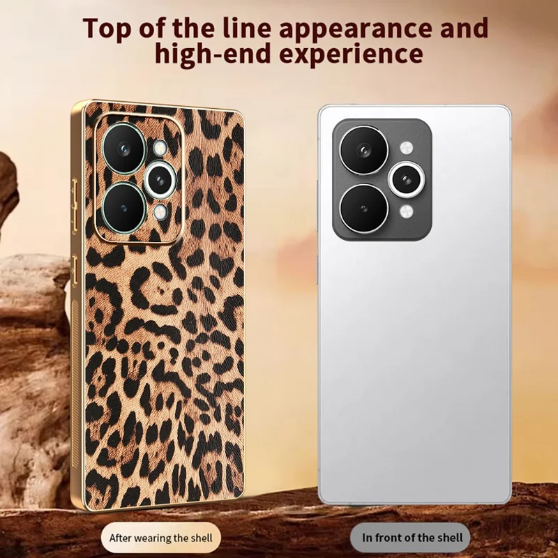 Funda Realme 15 Pro 5G Estampado de Leopardo Revestimiento de Cuero PU PC + Cubierta de Teléfono Electrochapada de TPU
