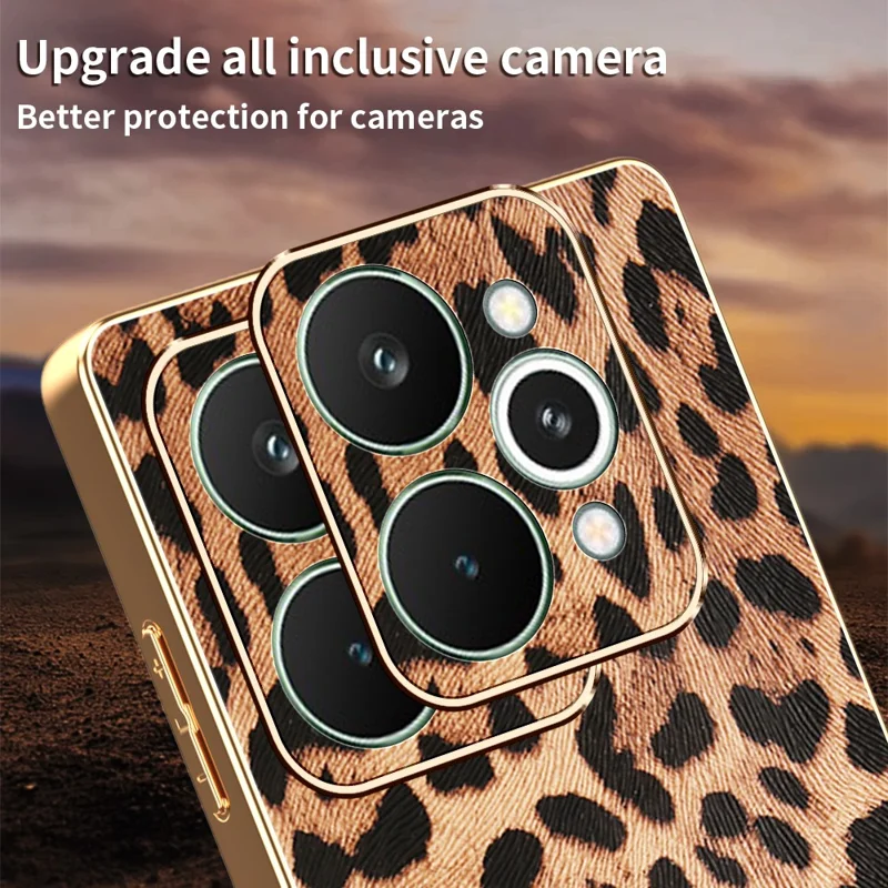 Funda Realme 15 Pro 5G Estampado de Leopardo Revestimiento de Cuero PU PC + Cubierta de Teléfono Electrochapada de TPU