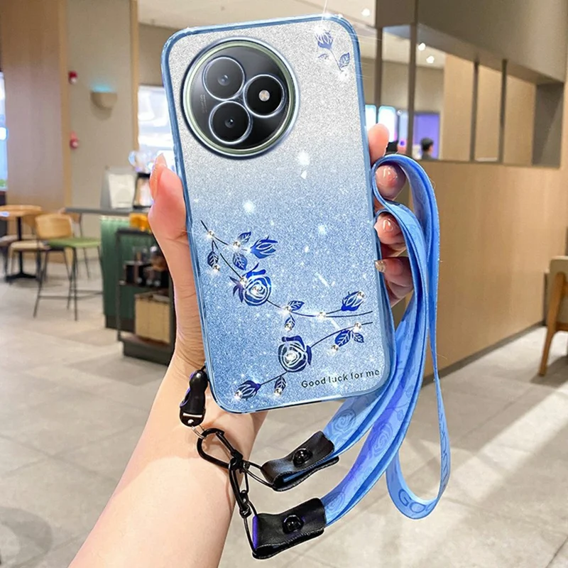 KADEM Для Xiaomi Redmi K80 Ultra 5G Чехол Цветочный узор TPU Градиентная телефонная крышка с шнурками - Синий