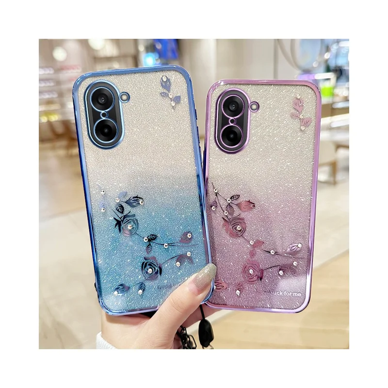 KADEM For OnePlus Ace 5 Racing 5G / Nord CE5 5G Case Flower Pattern TPU Gradient Phone Cover with Lanyards - Blue
