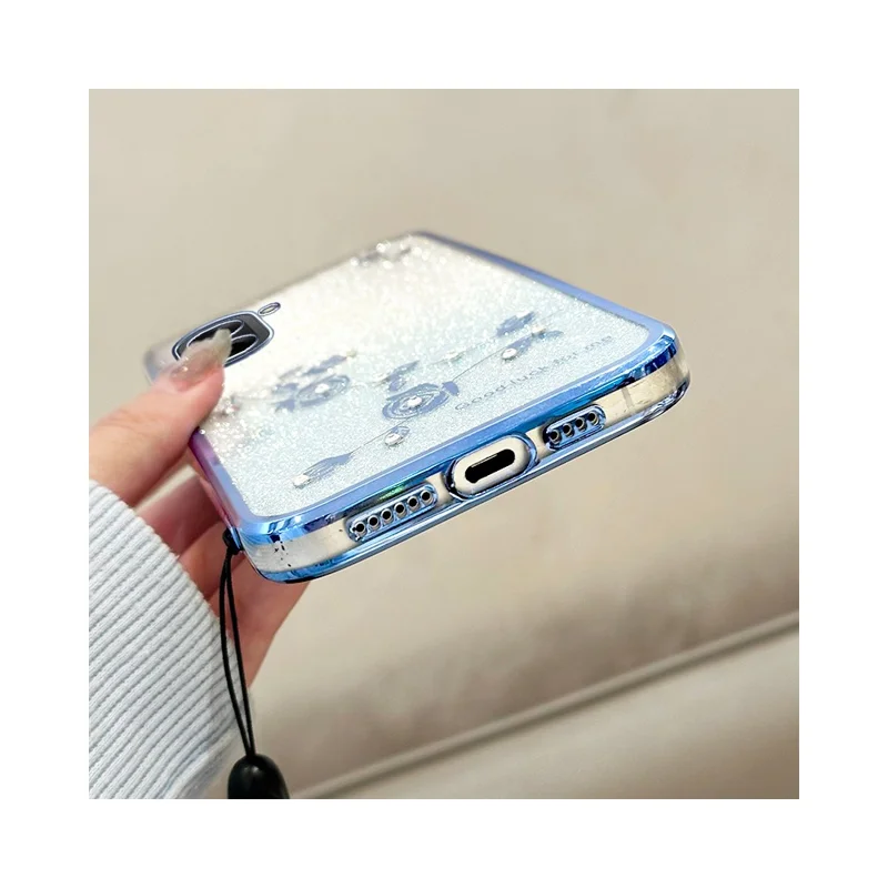 KADEM For OnePlus Ace 5 Racing 5G / Nord CE5 5G Case Flower Pattern TPU Gradient Phone Cover with Lanyards - Blue