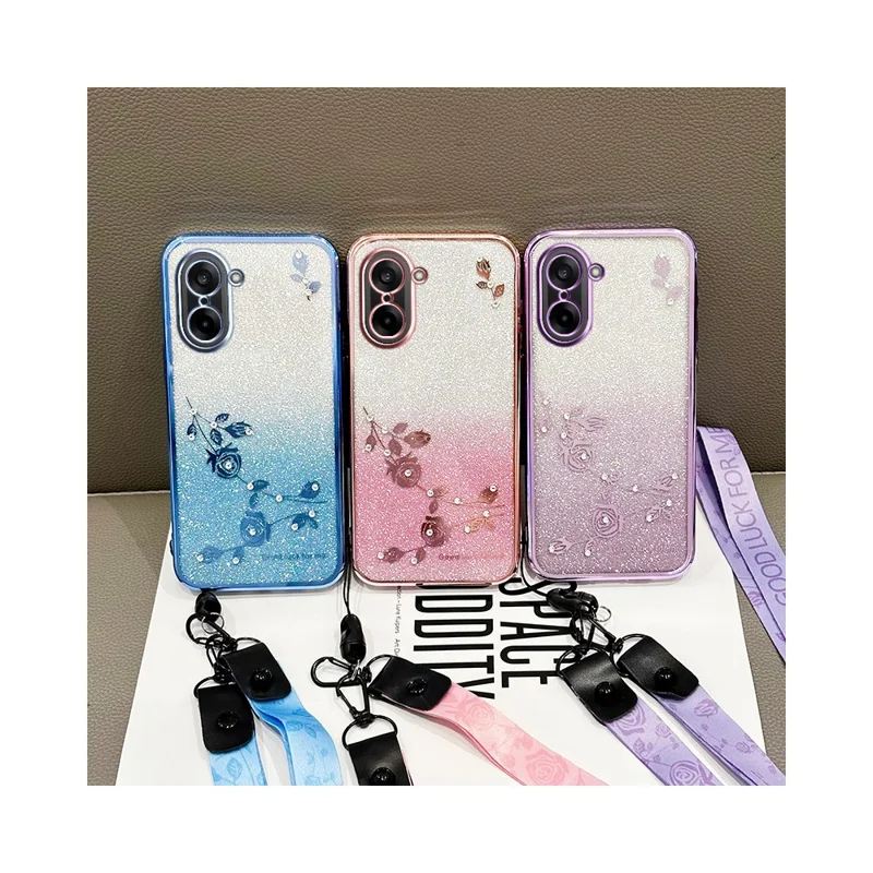 KADEM For OnePlus Ace 5 Racing 5G / Nord CE5 5G Case Flower Pattern TPU Gradient Phone Cover with Lanyards - Blue