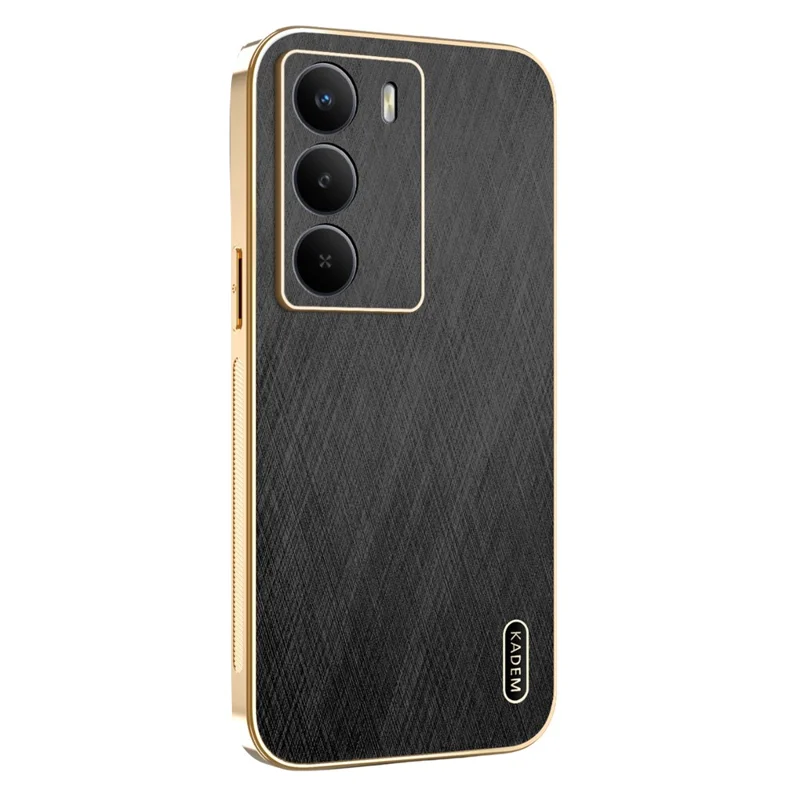 KADEM Für Realme V70 5G / C73 4G Hülle Elektroplattierung Seidenstruktur PU + TPU Handy-Rückseite - Schwarz
