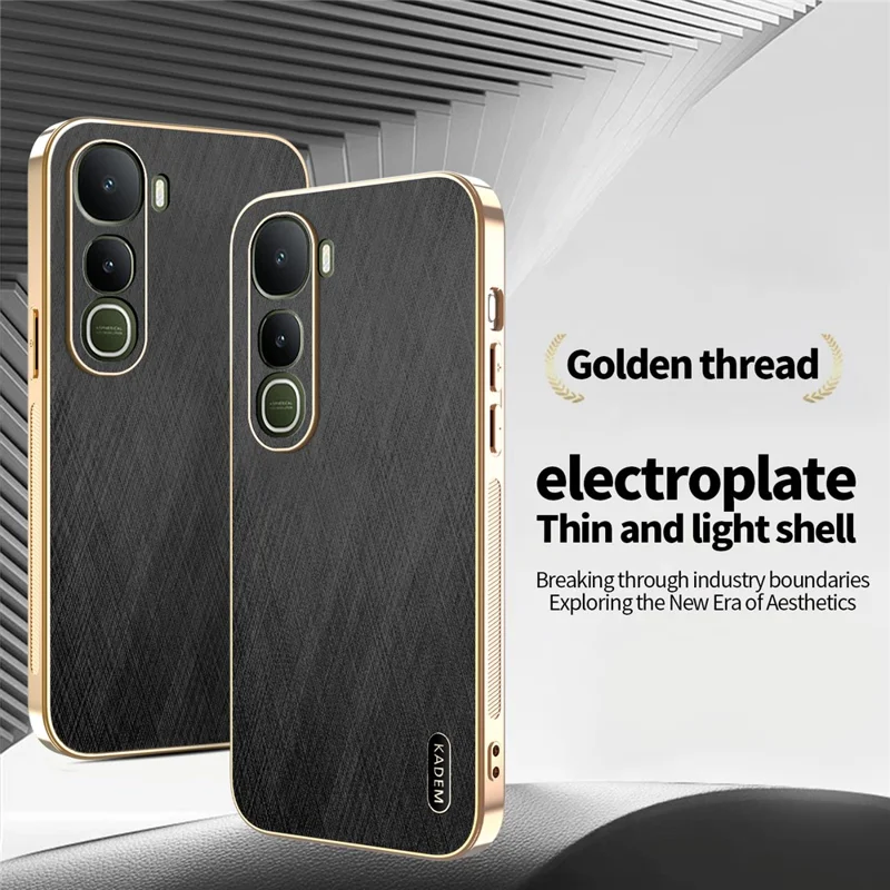 KADEM Für vivo Y400 5G Hülle Galvanisierung Seidenstruktur PU + TPU Handyhülle - Schwarz