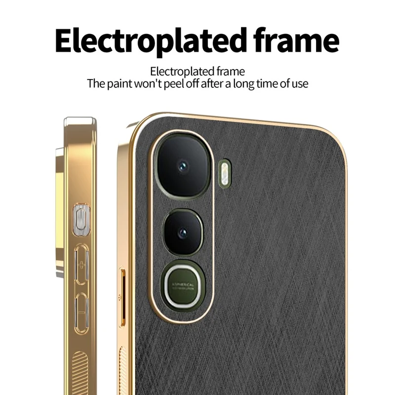 KADEM Für vivo Y400 5G Hülle Galvanisierung Seidenstruktur PU + TPU Handyhülle - Schwarz
