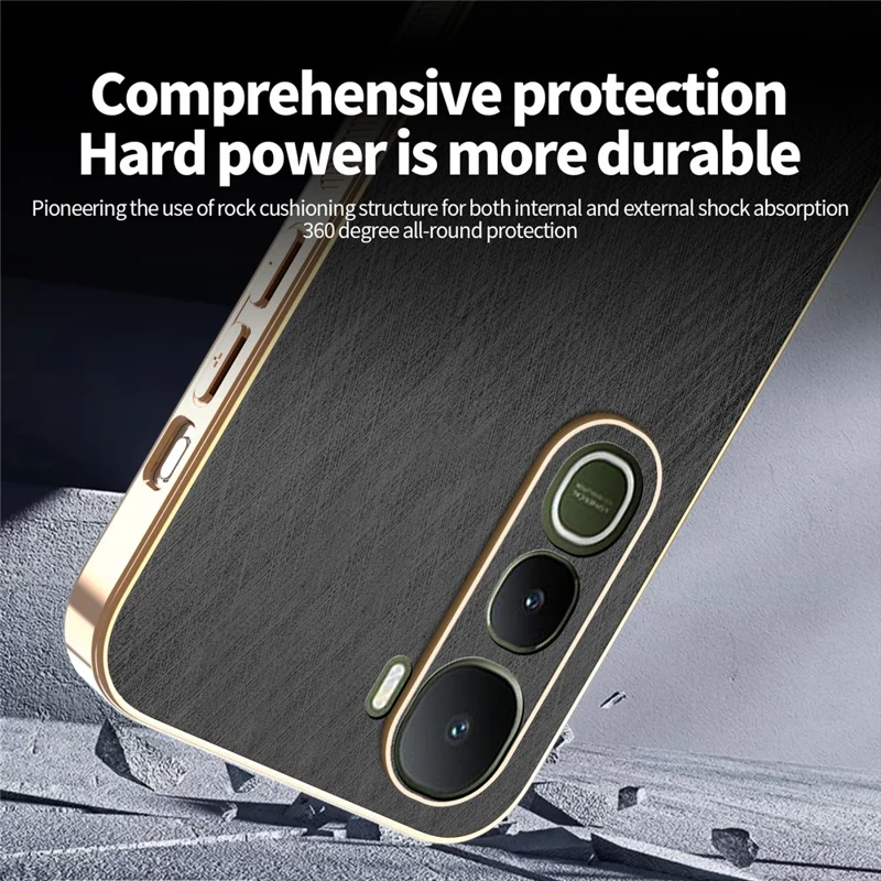 KADEM Für vivo Y400 5G Hülle Galvanisierung Seidenstruktur PU + TPU Handyhülle - Schwarz