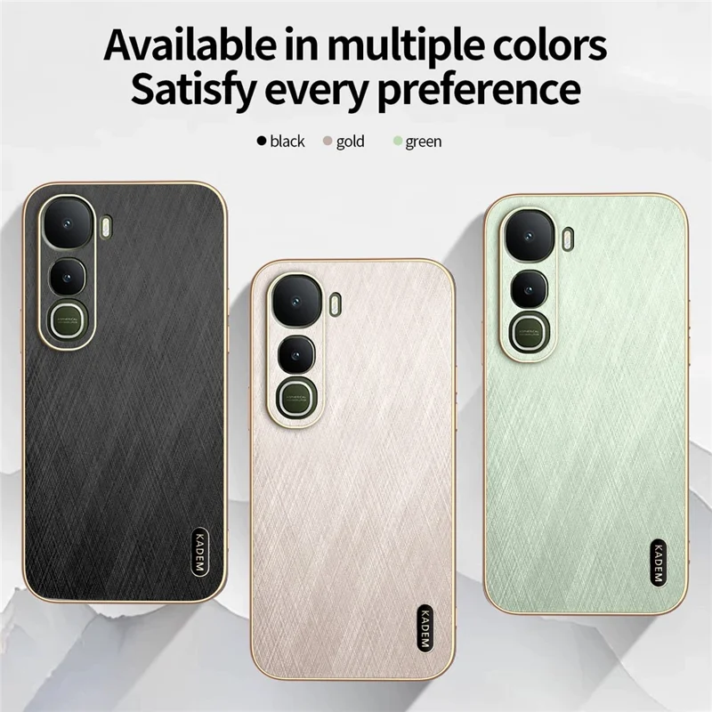 KADEM Für vivo Y400 5G Hülle Galvanisierung Seidenstruktur PU + TPU Handyhülle - Schwarz