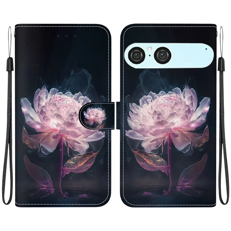 For Sony Xperia 10 VII Wallet Phone Case Pattern Printing Leather Flip Cover with Strap - Purple Peony