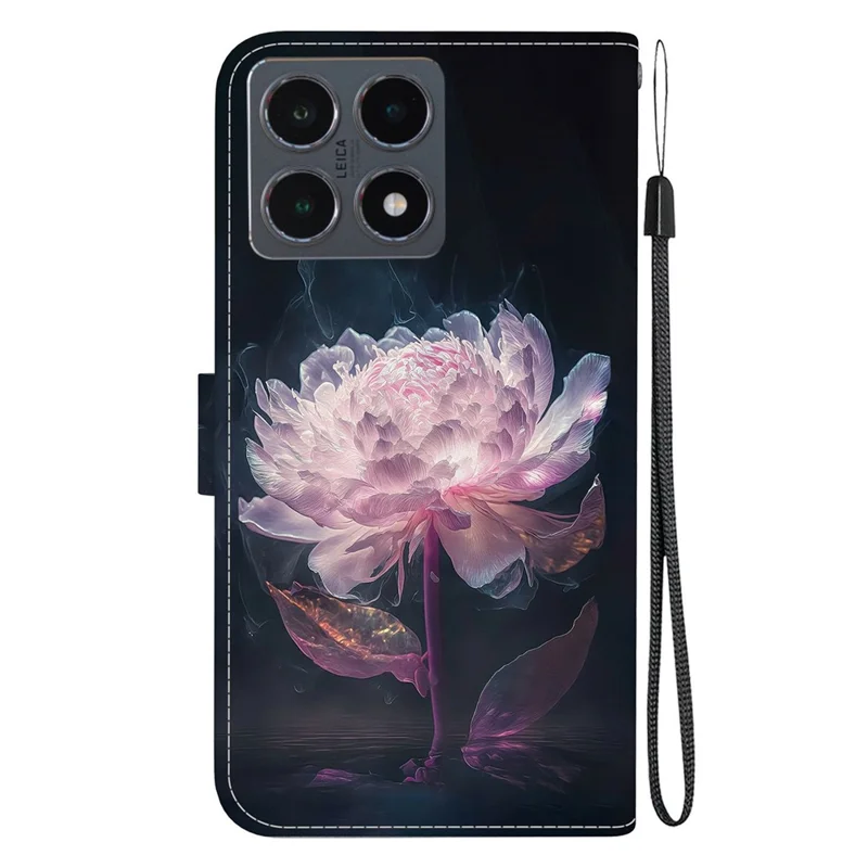 For Xiaomi 15T Wallet Phone Case Pattern Printing Leather Flip Cover with Strap - Purple Peony