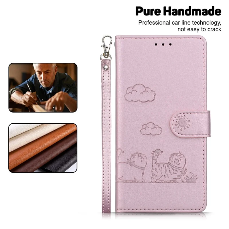 For Realme 15 Pro 5G  /  15 5G Case RFID Blocking Kitten Pattern TPU + PU Leather Phone Cover with Wrist Strap - Pink