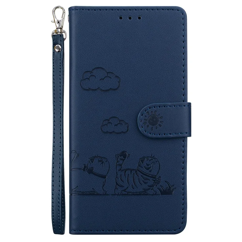 For Realme 15 Pro 5G  /  15 5G Case RFID Blocking Kitten Pattern TPU + PU Leather Phone Cover with Wrist Strap - Blue