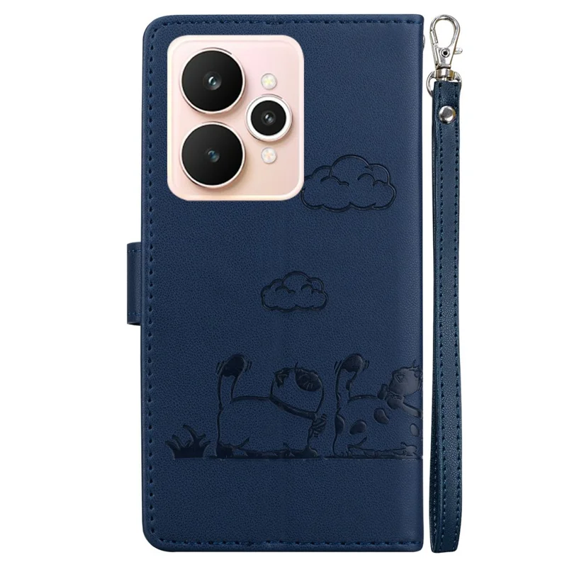 For Realme 15 Pro 5G  /  15 5G Case RFID Blocking Kitten Pattern TPU + PU Leather Phone Cover with Wrist Strap - Blue