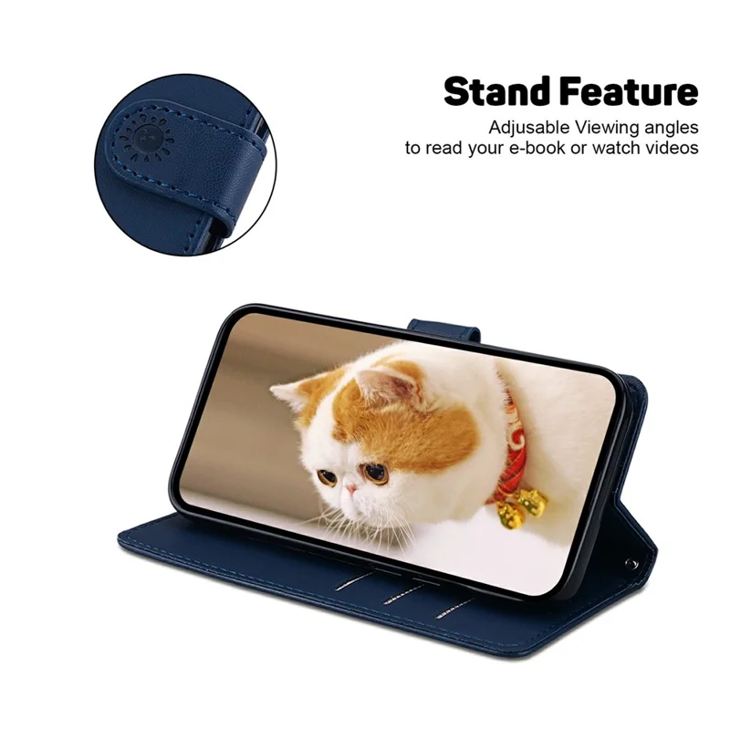For Realme 15 Pro 5G  /  15 5G Case RFID Blocking Kitten Pattern TPU + PU Leather Phone Cover with Wrist Strap - Blue