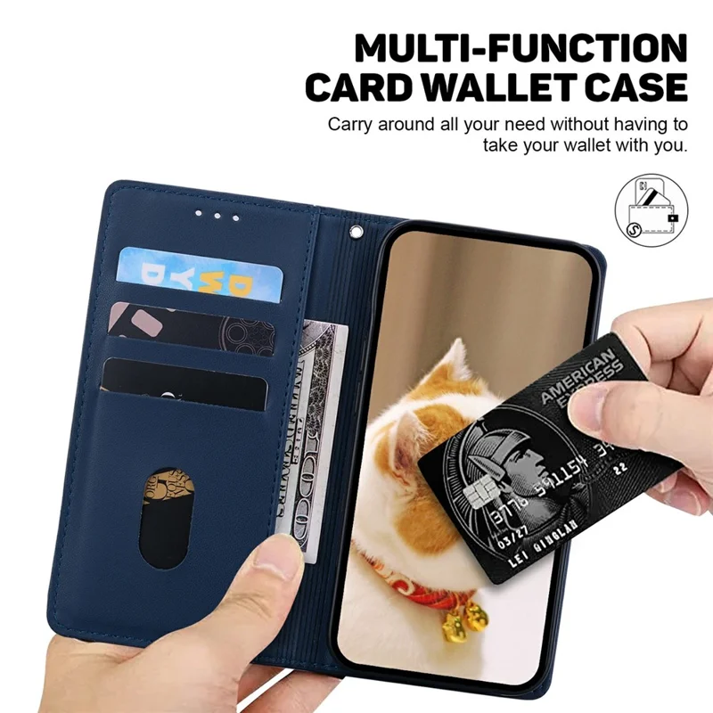 For Realme 15 Pro 5G  /  15 5G Case RFID Blocking Kitten Pattern TPU + PU Leather Phone Cover with Wrist Strap - Blue
