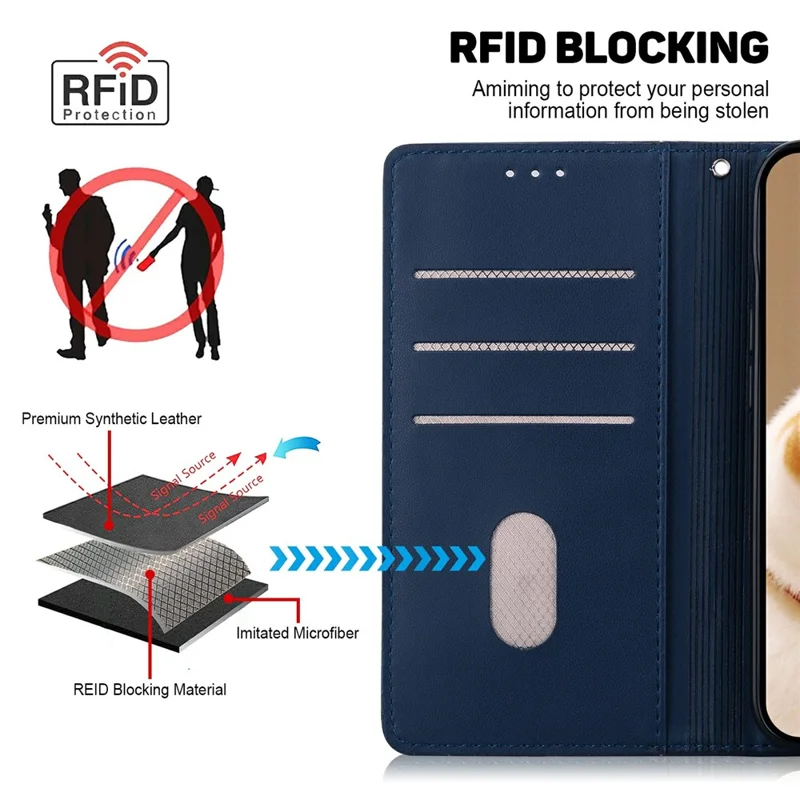 For Realme 15 Pro 5G  /  15 5G Case RFID Blocking Kitten Pattern TPU + PU Leather Phone Cover with Wrist Strap - Blue
