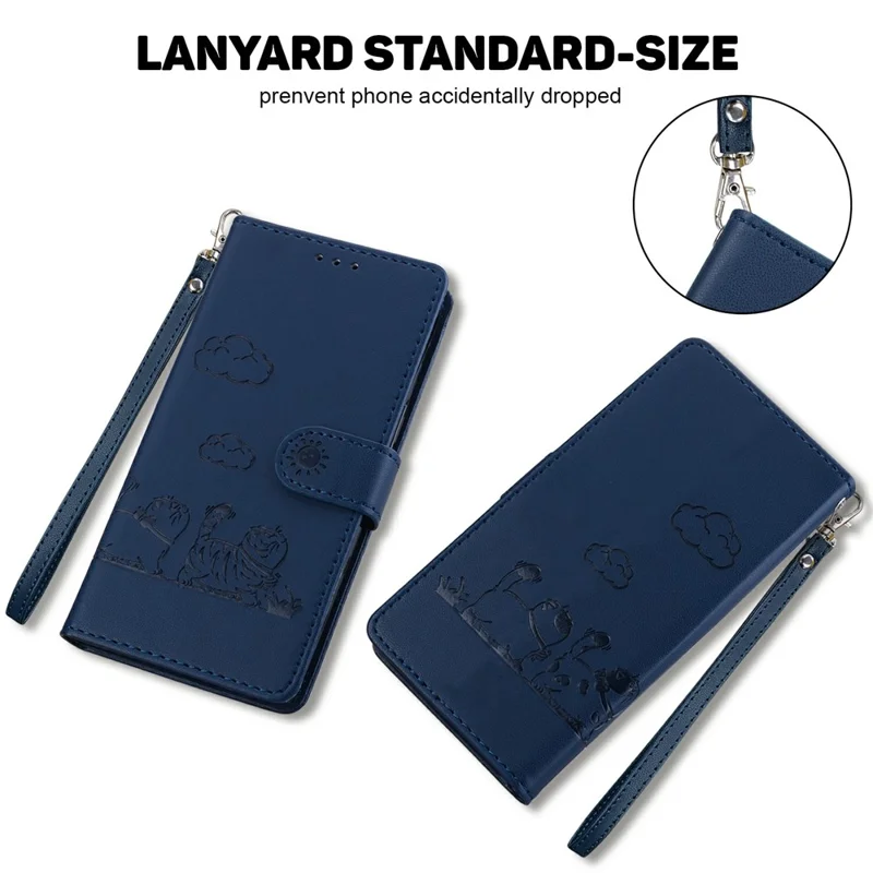 For Realme 15 Pro 5G  /  15 5G Case RFID Blocking Kitten Pattern TPU + PU Leather Phone Cover with Wrist Strap - Blue