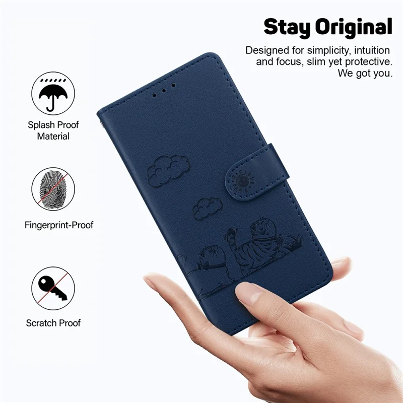 For Realme 15 Pro 5G  /  15 5G Case RFID Blocking Kitten Pattern TPU + PU Leather Phone Cover with Wrist Strap - Blue