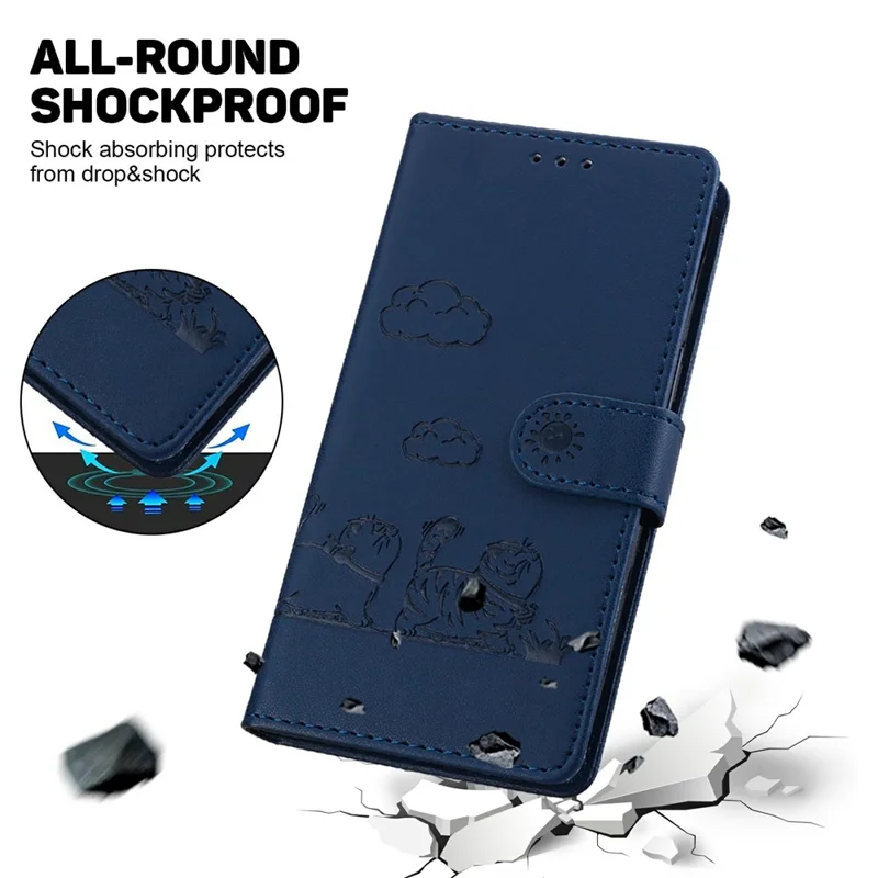 For Realme 15 Pro 5G  /  15 5G Case RFID Blocking Kitten Pattern TPU + PU Leather Phone Cover with Wrist Strap - Blue