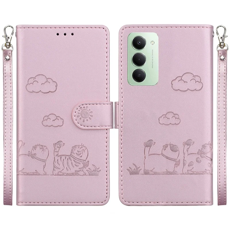 For Xiaomi Redmi 15 5G (Global) (169mm) Case RFID Blocking Kitten Pattern TPU + PU Leather Phone Cover with Wrist Strap - Pink