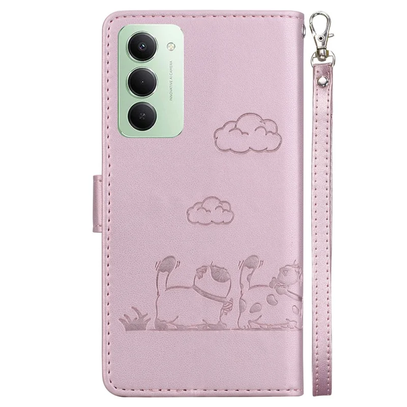 For Xiaomi Redmi 15 4G (EU) (171mm) Case RFID Blocking Kitten Pattern TPU + PU Leather Phone Cover with Wrist Strap - Pink