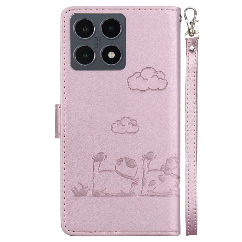 Capa para Xiaomi 15T com Bloqueio RFID, Padrão de Gatinho em TPU + Couro PU, com Alça para o Pulso - Rosa
