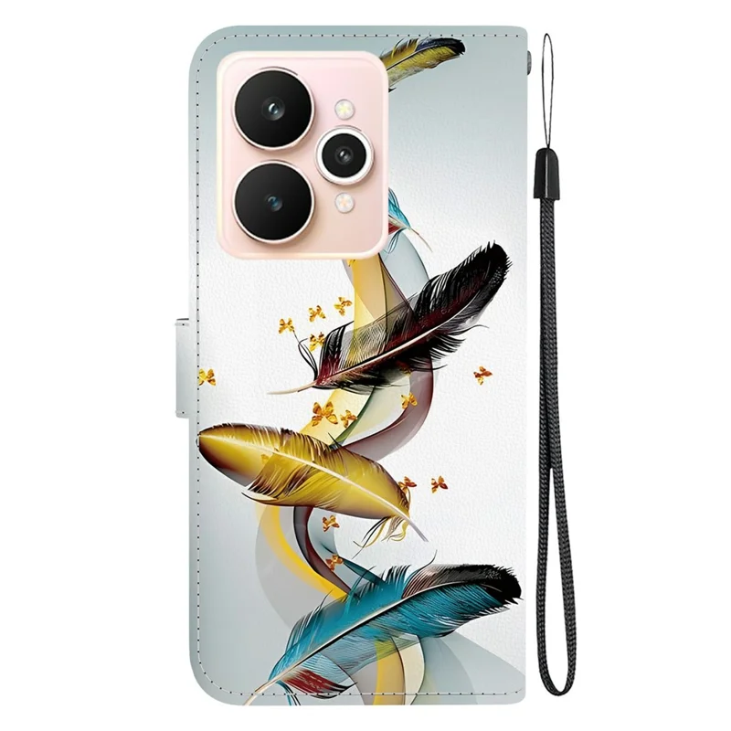 Capa de Carteira de Couro com Impressão de Padrão para Realme 15 Pro 5G / 15 5G - Borboleta Dourada Pena