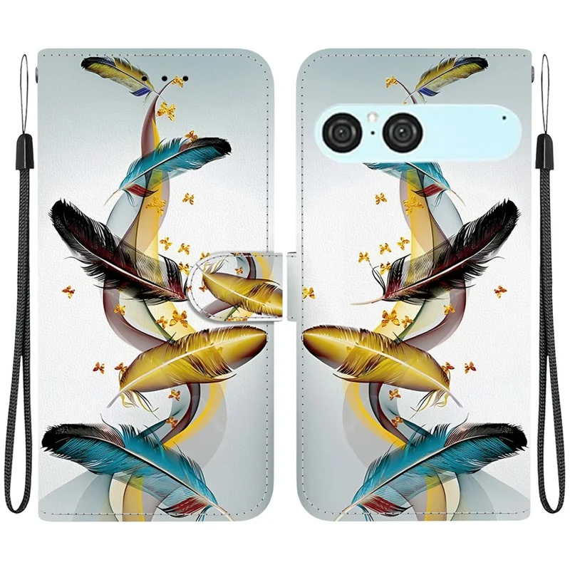For Sony Xperia 10 VII Case Pattern Printing Leather Flip Wallet Phone Cover with Lanyard - Golden Butterfly Feather