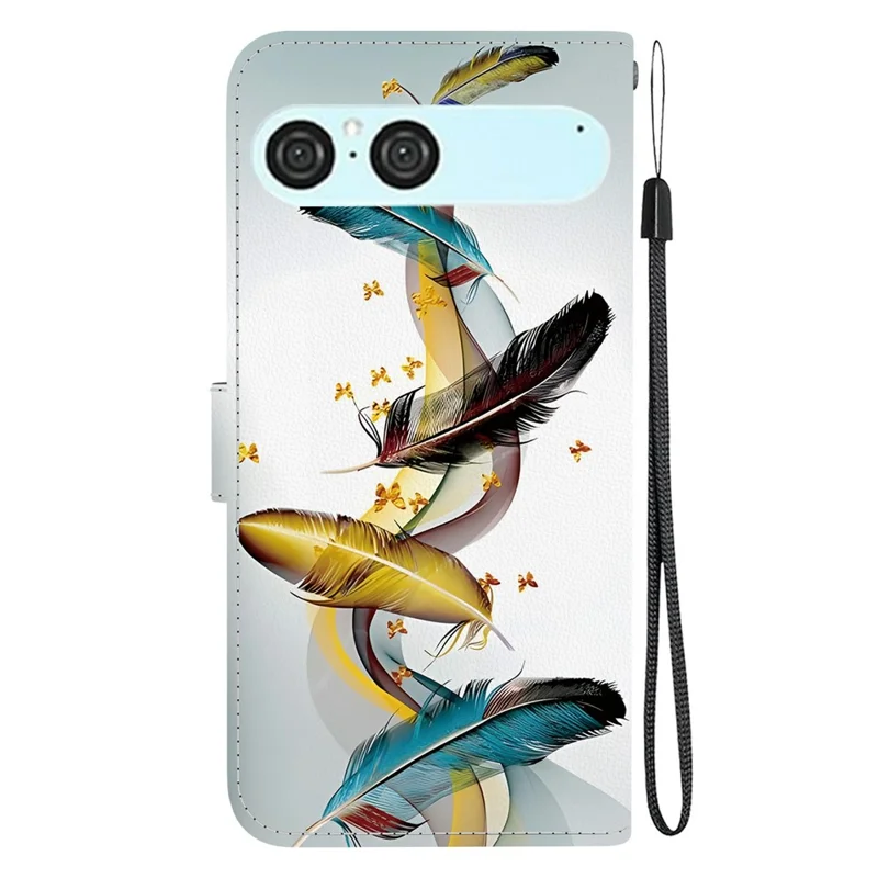 For Sony Xperia 10 VII Case Pattern Printing Leather Flip Wallet Phone Cover with Lanyard - Golden Butterfly Feather