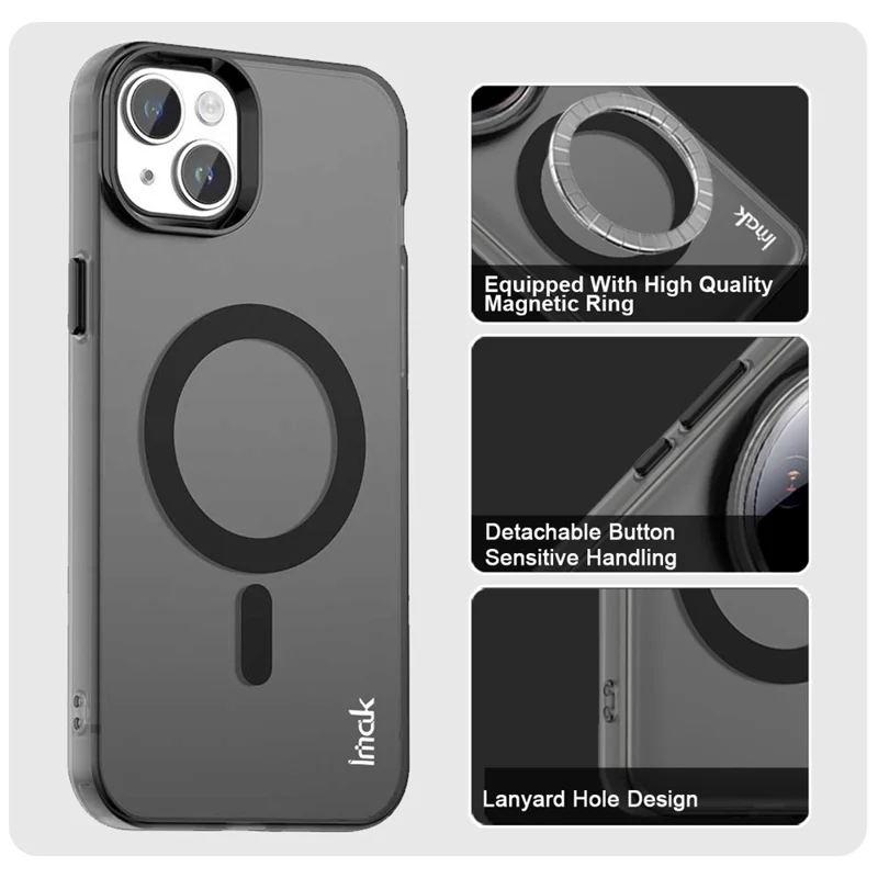 IMAK Para iPhone 14 / 13 Funda Compatible con MagSafe Color Caramelo Anticaída TPU + Cubierta Trasera de PET - Negro