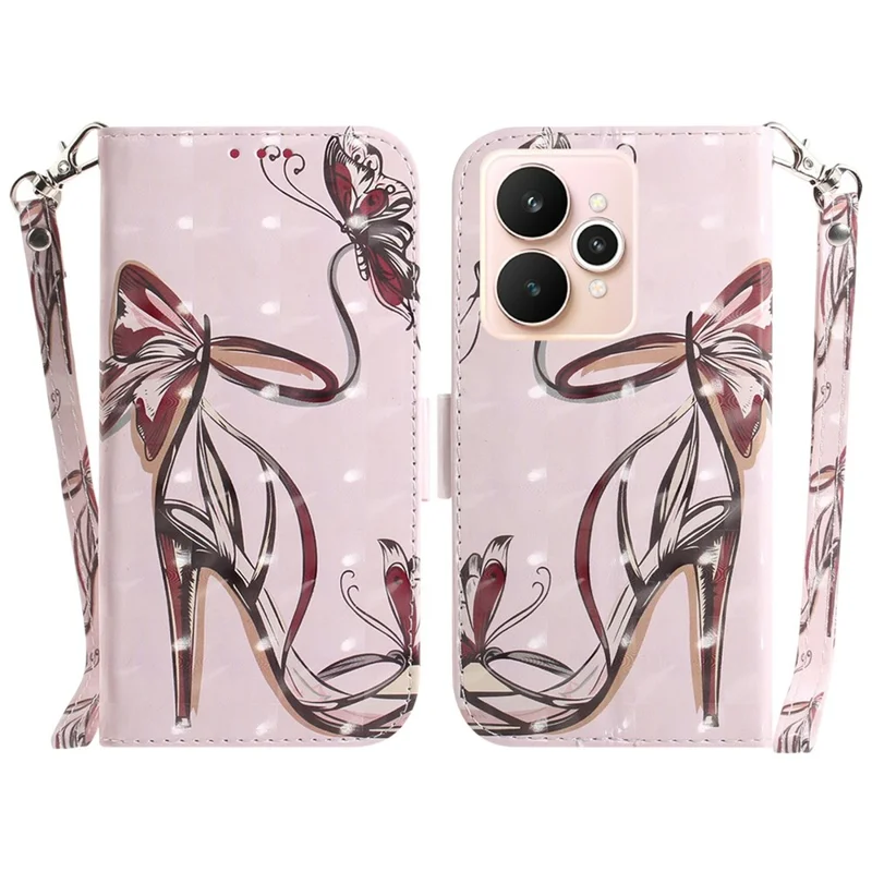 For Realme 15 Pro 5G  /  15 5G Case Pattern Printing Leather Wallet Phone Cover with Wrist Strap - Butterfly High Heels