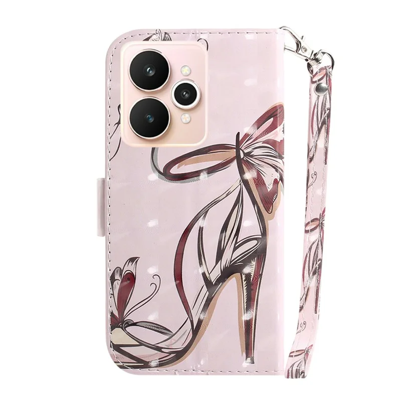 For Realme 15 Pro 5G  /  15 5G Case Pattern Printing Leather Wallet Phone Cover with Wrist Strap - Butterfly High Heels