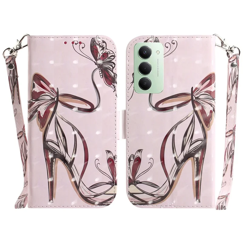 Étui en cuir avec imprimé et dragonne pour Xiaomi Redmi 15 5G (Global) (169 mm) - Talons hauts papillon