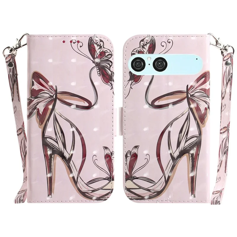 Étui de téléphone portable en cuir avec motif imprimé pour Sony Xperia 10 VII avec dragonne - Talons hauts papillon
