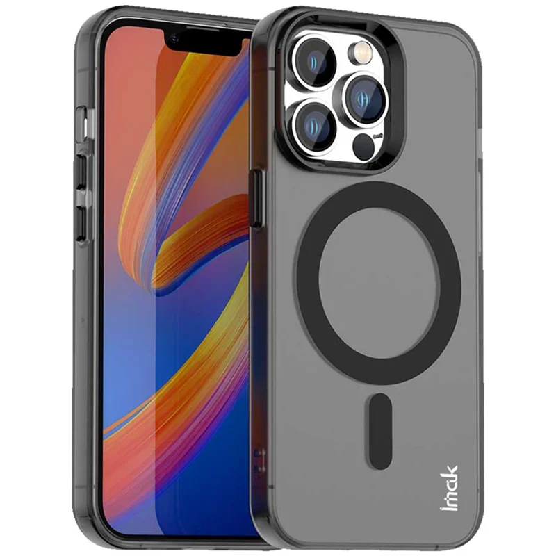 IMAK Para Funda iPhone 14 Pro Compatible con MagSafe Color Caramelo Anti Caída TPU + Cubierta Trasera PET - Negro