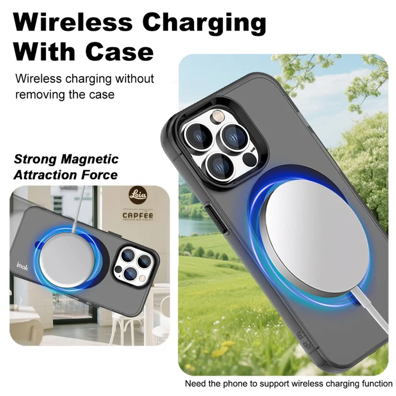 IMAK Para Funda iPhone 14 Pro Compatible con MagSafe Color Caramelo Anti Caída TPU + Cubierta Trasera PET - Negro