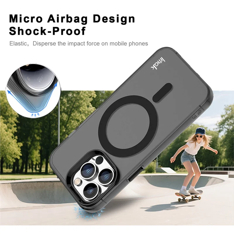 IMAK Para Funda iPhone 14 Pro Compatible con MagSafe Color Caramelo Anti Caída TPU + Cubierta Trasera PET - Negro