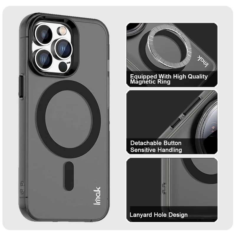 IMAK Para Funda iPhone 14 Pro Compatible con MagSafe Color Caramelo Anti Caída TPU + Cubierta Trasera PET - Negro