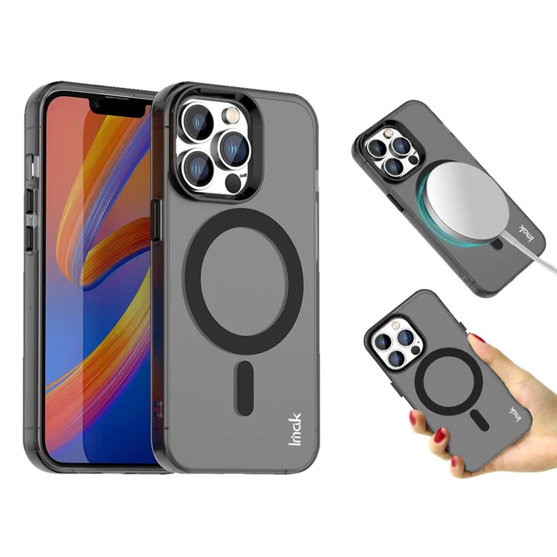 IMAK Funda para iPhone 14 Pro Max Compatible con MagSafe Candy Color Anti Drop TPU + Cubierta Trasera de PET - Negro