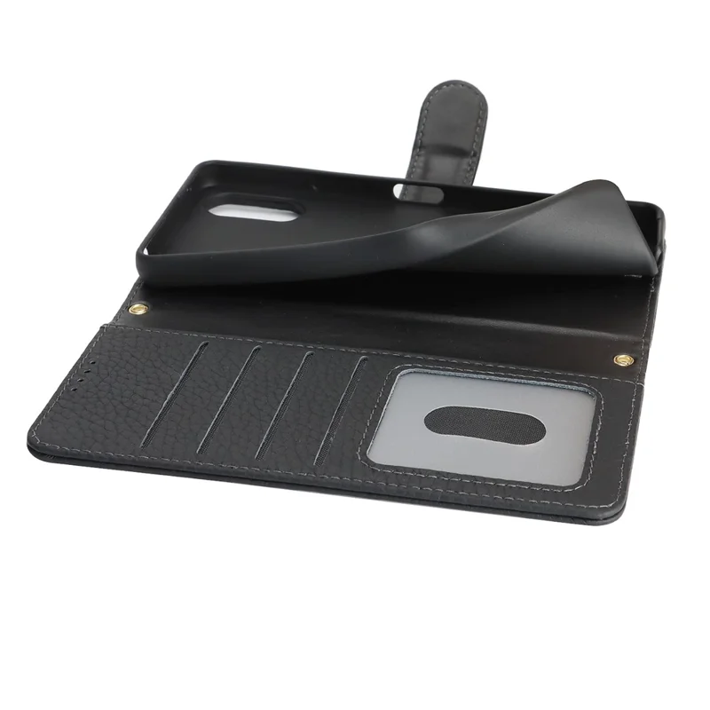 For Sony Xperia 10 VI Stand Case Litchi Texture Genuine Cow Leather Wallet Phone Cover RFID Blocking - Black