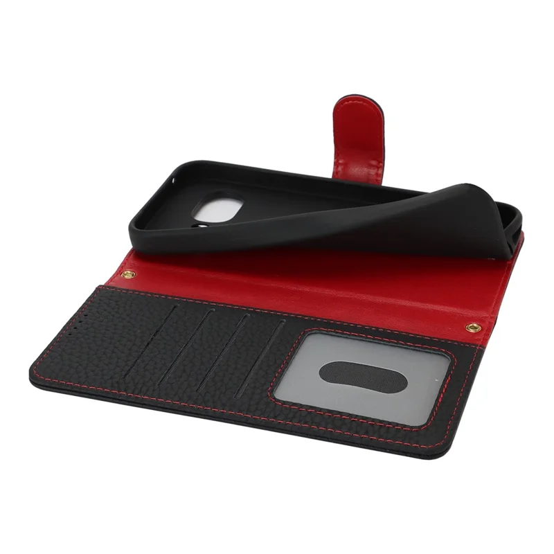 For Google Pixel 9a Stand Case Litchi Texture Genuine Cow Leather Wallet Phone Cover RFID Blocking - Black / Red