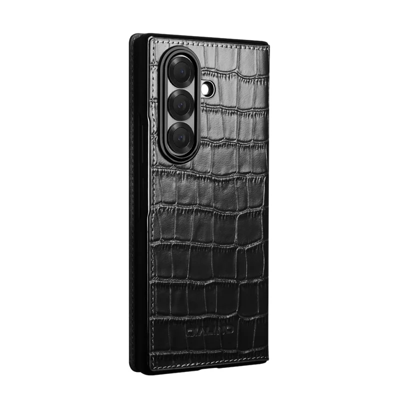 QIALINO Per Samsung Galaxy Z Fold7 5G Custodia Texture Coccodrillo Vera Pelle Bovina Flip Phone Cover - Nero