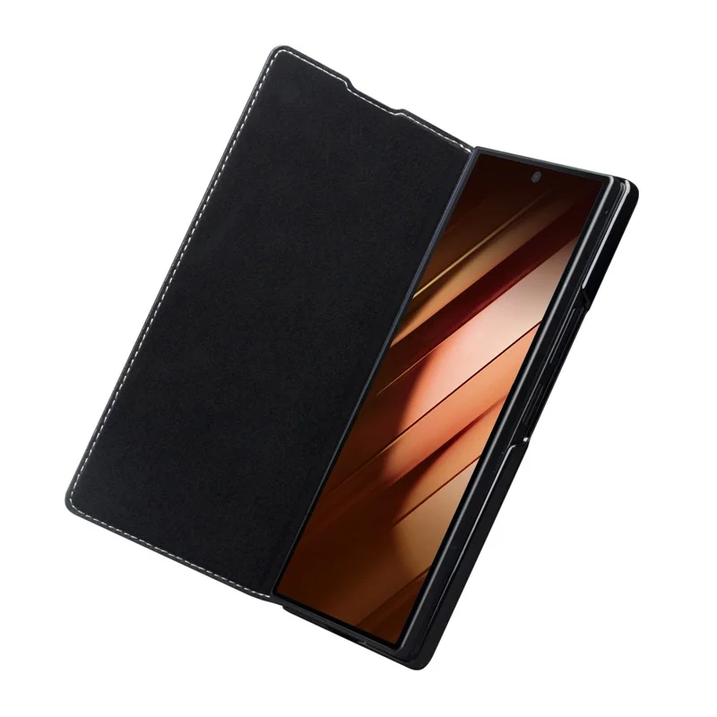 QIALINO Per Samsung Galaxy Z Fold7 5G Custodia Vera Pelle di Mucca Flip Phone Cover, Nero